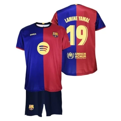 Imagen de Futbol Club Barcelona Camiseta y Pantalón Lamine Yamal 19 Primera Equipación Temporada 2024/2025 Réplica Oficial con Liciencia Niño (FR/ES, Edad, 8 años, Regular, Azulgrana)