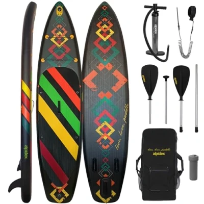 Imagen de ALPIDEX Tabla Hinchable Surf Stand Up Paddle Board 320 x 76 15 cm ISUP Peso Máximo 130 kg Sup Ligero Estable Juego Completo, Color:Negro
