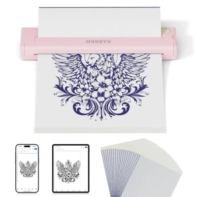 Imagen de MUNBYN Termocopiadora Tattoo ITP05, Impresora Tatuajes, Termica con 20pcs Tatuaje Papel, Compatible Smartphone y PC, Rosa