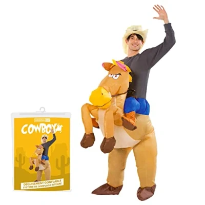 Imagen de AirSuit® Disfraz de Vaquero Inflable Traje Peculiar Tamaño Adulto Poliéster Cómodo Resistente Sistema inflación Incluido OriginalCup®