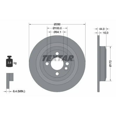 Imagen de TEXTAR PRO 92234003 Disco de freno 280 10 04/05 100 macizo revestido sin perno sujeción rueda, buje rueda MINI: Hatchback, Clubman