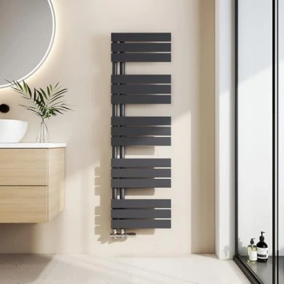 Imagen de EMKE toallero Baño radiador Plano, de Paneles, 1320 x 400 mm, Antracita Color, secador Toallas con conexión Lateral, 570W, Agua Caliente