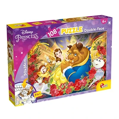 Imagen de Liscianigiochi , Puzzle Maxi Floor para niños de 108 piezas, 2 en 1 Doble Cara con reverso colorear la Bella y Bestia 91683