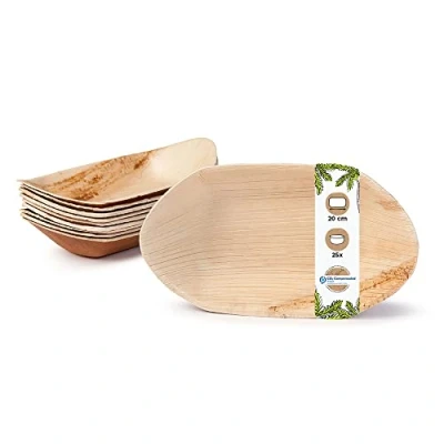 Imagen de GREENBOX Palmware Cuenco de hoja palma para aperitivos I Vajilla desechable biodegradable, compostable Cuencos desechables 25 unidades fiestas barcos 20 cm