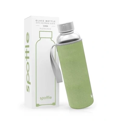 Imagen de Spottle botella de vidrio con tapa neopreno 500ml, 750ml o 1l protectora y tapón rosca agua para deporte, niños bebidas carbonatadas apta el lavavajillas