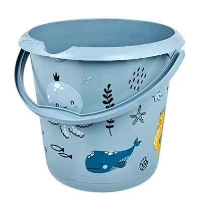 Imagen de keeeper Cubo con Escala de medición integrada y asa ergonómica, 10 L, Ilvie Animales Marinos, Azul Nordic