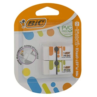 Imagen de BIC Eraser Mini Plast Office, Plastic without PVC, 2 Specialised Sorted, Blister A pcs, White