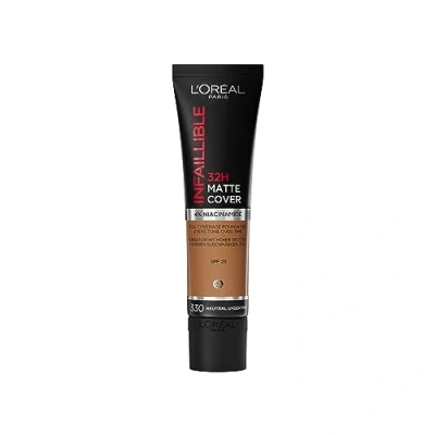 Imagen de L&#039;Oréal Paris Base De maquillaje mate alta cobertura, Resistente al agua larga duración Ligera y matificante SPF 25 Infaillible 32H Matte Cover Tono: 330 Neutro 30 ml