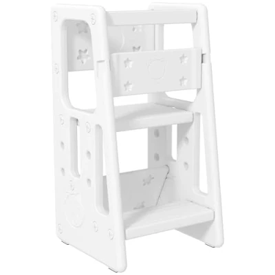 Imagen de HOMCOM Torre de Aprendizaje para Niños Taburete Infantil con Altura Ajustable en 3 Posiciones y Plataforma Antideslizante Cocina Comedor Baño 47x47x90 cm Blanco