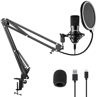 Imagen de Vonyx CMS300B Estudio Set microfono Condensador USB con Brazo articulado, Filtro antipop y para Vientos, Ideal grabación de Voz, Instrumentos, Gaming, Podcast, Youtube, Streaming Color Negro