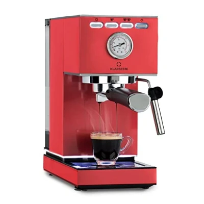 Imagen de KLARSTEIN Pausa cafetera espresso, 1350 W, máquina de café, 20 bares presión, depósito agua: 1,4 litros, acero inoxidable, rojo