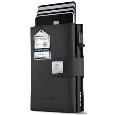 Imagen de SF SCOFIELD Trinity Slim Wallet mit Münzfach I Premium Kreditkartenetui Herren für 10 12 Karten RFID Schutz Wallets for Men Smart Kartenetui, negro mate, S Münzfach, Moderno