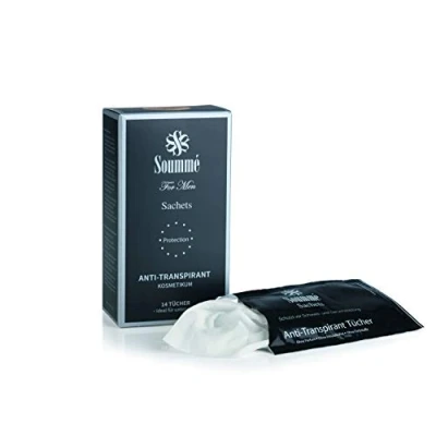 Imagen de Caja de toallitas Soumme antitranspirante para cosméticos hombres [14 unidades 119 ml] Protege contra el sudor y olor diferentes sustancias cuidado Dermatológicamente probado