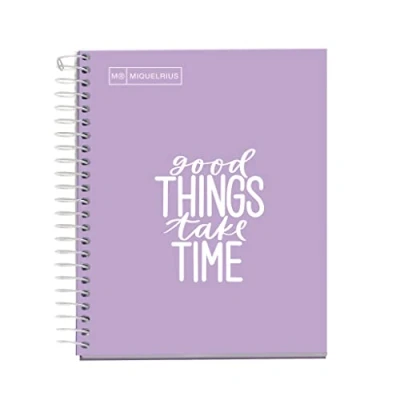 Imagen de Miquelrius Cuaderno Notebook Messages, 1 Franja de Color, A6, 100 Hojas Cuadriculadas 5 mm, Papel 90 g, Sin Taladros, Cubierta Cartón Duro, color Lavanda