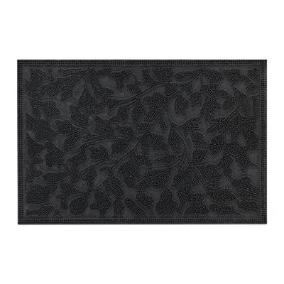 Imagen de Relaxdays Felpudo Goma, 40 x 60 cm, Tapete Pinchos, Interior y Exterior, Resistente a la Intemperie, Diseño Hojas, Negro, Caucho