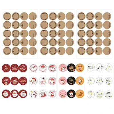Imagen de 96 pegatinas de Navidad, regalo redondas, autoadhesivas, papel kraft para marcar, adecuadas tarjetas felicitación, regalos decorativos (3,8 cm diámetro)