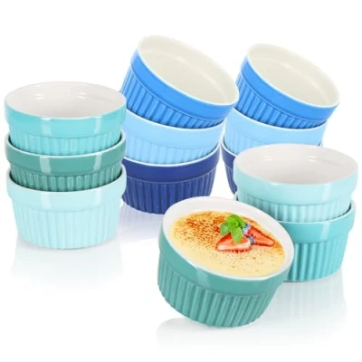 Imagen de com four® 12x Moldes para Soufflé Cuencos de Cerámica Crema Brulee Tacitas Postres y Pastelería, Flan o Ragú