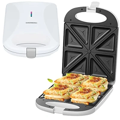 Imagen de Sandwichera de 4 unidades, 1200 W, 8 esquinas para sándwich, carcasa Cool Touch, revestimiento antiadherente, sandwichera, sandwich Makerx, parrilla eléctrica, tostadora paninitoaster