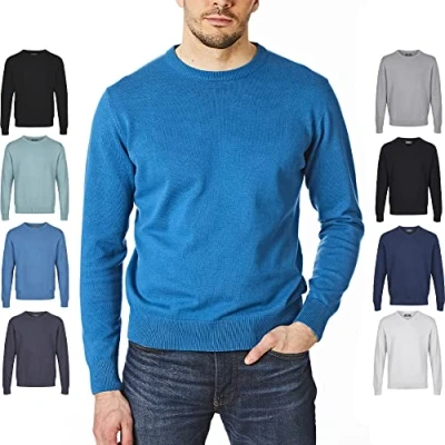 Imagen de Castle Point Jersey de punto para hombre, 100% algodón, suave al tacto, cuello redondo, color azul pavo real, tamaño mediano