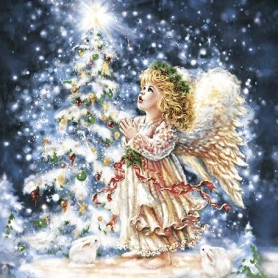 Imagen de 20 servilletas de ángel en árbol Navidad como decoración mesa para invierno y Navidad, 33 x cm