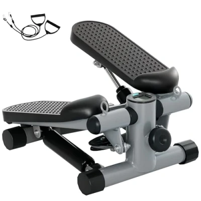 Imagen de SPORTNOW Mini Stepper para Hacer Ejercicio en Casa Máquina de Escalada Compacta con Bandas Resistencia Monitor LCD Pedales Antideslizantes Ajustables Altura Entrenamiento Cuerpo Gris