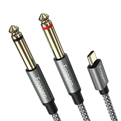 Imagen de Froggen Cable divisor en y USB C a doble de 6,35 mm, 1/4 pulgadas, TS audio estéreo para iPhone 15 series, iPad, Google Pixel, tableta, portátil, amplificador, altavoz consola mezcladora