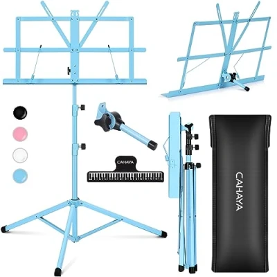 Imagen de CAHAYA Atril Musica Extensible con Bolsa de Transporte Soporte para Partituras Plegable Altura y Pestañas Sujeción Ajustables Incluye Coleccionista Musica, Azul CY0204 3