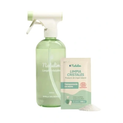 Imagen de Natulim Pack Limpiacristales Set de Pulverizador Recargable 500 ml + 2 Sobres Recarga Limpieza Profunda y Sin Rastro para Superficies Transparentes (1 Sobre = ml).
