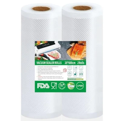 Imagen de Bolsas Envasar al Vacio Alimentos, 2 Rollos de 28cm x 6m, para Conservación Alimentos Vacío y Cocción Sous Vide, Sin BPA, Envasadora e Vide