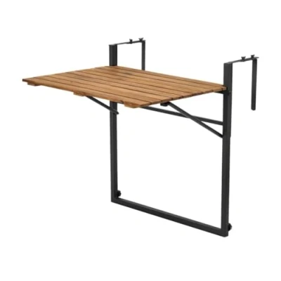 Imagen de QLS mesa plegable para balcón, colgante, auxiliar, colgante ajustable, plegable, madera de acacia, terraza