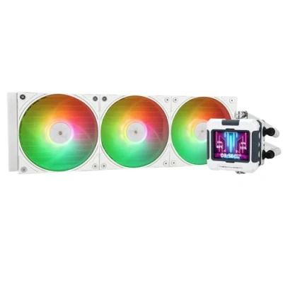 Imagen de Thermalright Frozen Warframe 360 Blanco ARGB Refrigerador de Agua para CPU con 3 Ventiladores PWM 2000RPM,Pantalla LCD IPS Resolución 320 * 240,para AMD:AM4/AM5/Intel LGA1700