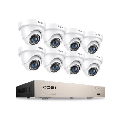 Imagen de ZOSI CCTV Kit Cámaras de Vigilancia Exterior 8pcs 1080p Cámara Seguridad con 8CH 2MP H.265+ Grabador DVR, Visión Nocturna IR, Alarma Movimiento, Sin Disco Duro
