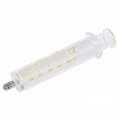 Imagen de 1 paquete de jeringas vidrio con tapas, jeringa reutilizable Luer Lock 50 ml, inyector metal para laboratorio