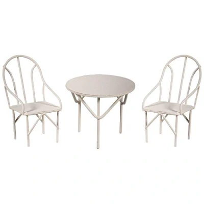 Imagen de Rayher 46234102 Set miniaturas jardín de 1 mesa y 2 sillas, color blanco, Para terrario, casa muñecas decoración jardines en miniatura