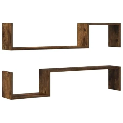 Imagen de vidaXL 2X Estantes de Pared Repisa Balda Decorativo Colgante Salón Cama Hogar Dormitorio Rústico Flotante Contrachapado Roble Ahumado