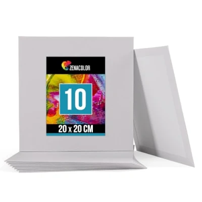 Imagen de Zenacolor Set de 10 Canvas Lienzos para Pintar 20x20cm Todos los Tipos Pintura sobre Tela 100% Algodón sin Ácidos