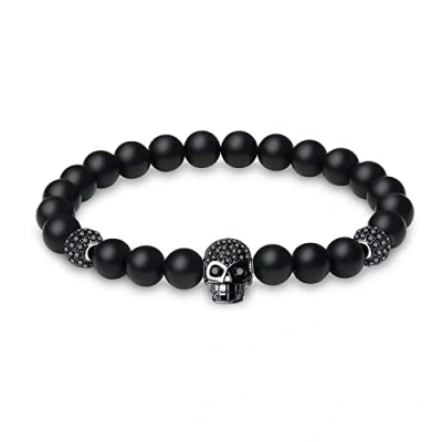 Imagen de COAI Pulsera Unisex con Cuentas de Ónice Mate y Amuleto Calavera Circonitas
