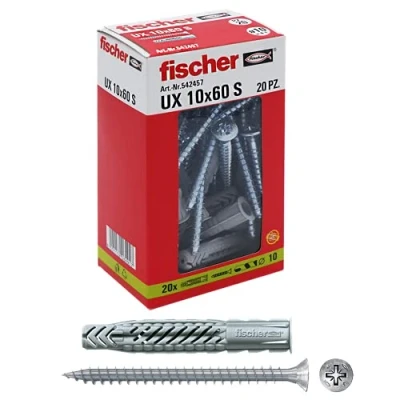 Imagen de Fischer 542457 tacos con tornillo UX, Gris, 10 x 60 mm, juego de 20 unidades)
