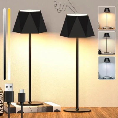 Imagen de 2 Piezas Lámpara de Mesa LED a Pilas Regulable Táctil Inalámbrica, Escritorio Recargable con USB C, Impermeable IP44 para Uso en Exteriores e Interiores, 5600mAh, 5W