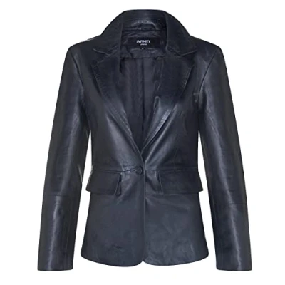Imagen de Infinity Leather Chaqueta Clásica de Cuero Negro Real Con un Botón Para Mujer