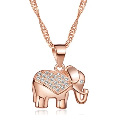 Imagen de Elegante collar para mujer con diseño de elefante Infinite U, hecho en plata fina 925 y enchapado rodio colgante circonio cúbico cadena 45 cm color oro rosa