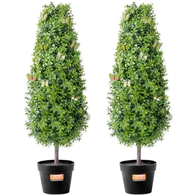 Imagen de VEVOR Árbol Topiario Artificial de Boj, 2 Piezas, Planta Verde con Hojas Adicionales, Maceta y Pequeña Decoración, Clasificación UV para Decoración del Hogar, 300 x 920 mm, PE