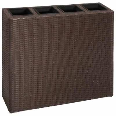 Imagen de vidaXL Arriate Rectangular Cuatro Macetas de Ratán Sintético Marrón Jardinera