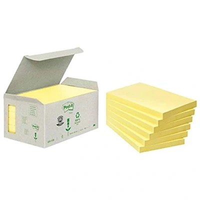 Imagen de Post It Notas Recicladas Canary Yellow, Paquete de 6 Blocs Notas, 100 Hojas por Bloc, 76 mm x 127 mm, Color Amarillo, Adhesivas Hechas Papel 100% Reciclado
