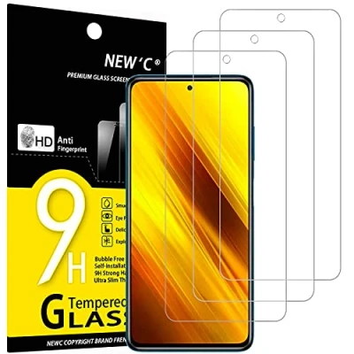 Imagen de NEW&#039;C 3 Piezas, Protector Pantalla para Xiaomi Poco X3 / Pro/Poco NFC, Cristal templado Antiarañazos, Antihuellas, Sin Burbujas, Dureza 9H, 0.33 mm Ultra Transparente, Resistente