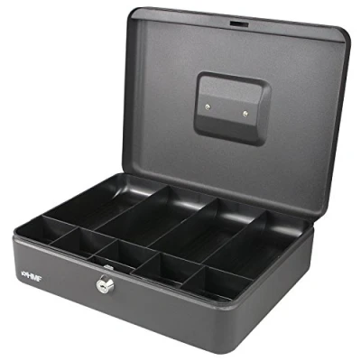 Imagen de HMF 10019 02 Caja de caudales con compartimientos para monedas y billetes 30 x 24 9 cm, negro