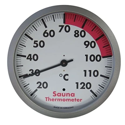 Imagen de TFA Dostmann Termómetro analógico para sauna resistente al calor, color plateado y blanco, 120 x 37 mm