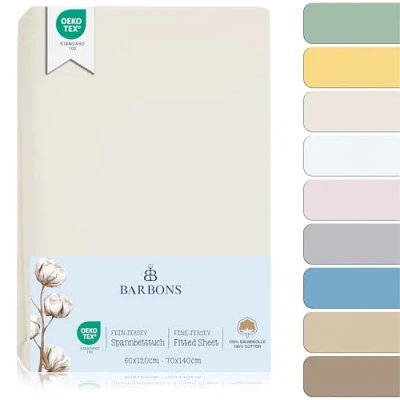Imagen de Juego de Sábanas Bajeras para Cuna 60x120 / 70x140 Algodón 100% Certificado Oeko Tex Ajustables y Transpirables Ideal el Descanso Natural tu Bebé Crema 60 x 120 cm 70 140