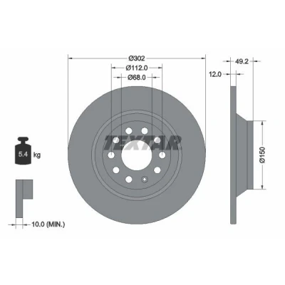 Imagen de TEXTAR 92132500 Disco de freno 302 12 05/10 112 macizo sin perno sujeción rueda, buje rueda AUDI: A6 C6 Berlina, Avant