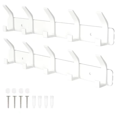 Imagen de Sarsumir Perchero Pared Blanco Puerta Con 5 Ganchos Para Colgar Abrigos, Sombreros, Ropa, Bufandas 2 piezas